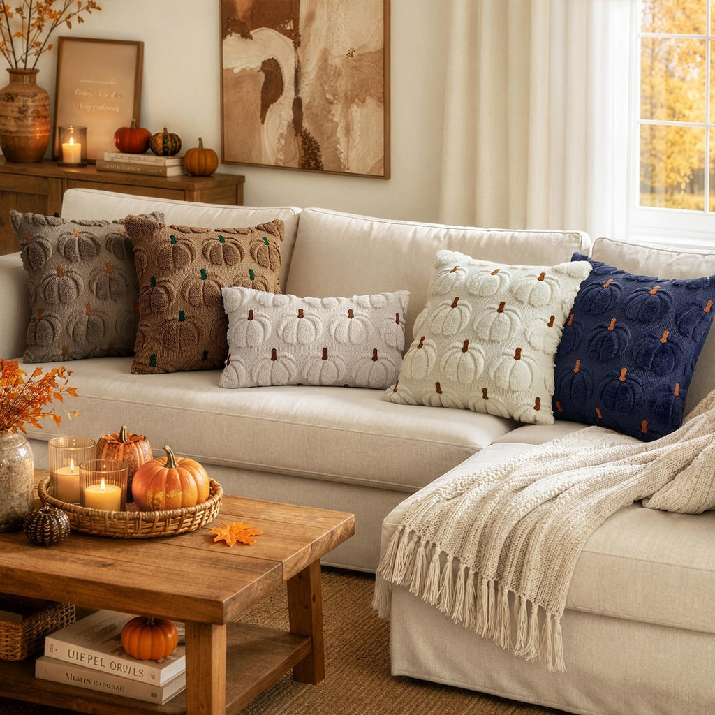 MIULEE Fall Pumpkin Pillow Covers Fall Decor Beige Brown Stem 18x18