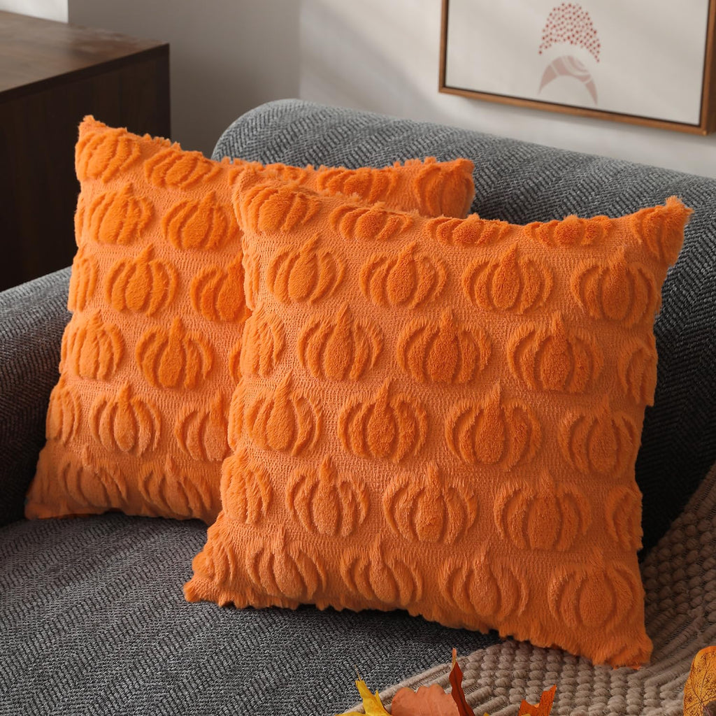 DFXSZ Fall Pillow Covers 18x18 2Pcs Rust Pumpkin Fall Decorations for Home