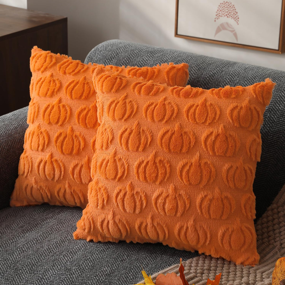 DFXSZ Fall Pillow Covers 18x18 2Pcs Rust Pumpkin Fall Decorations for Home
