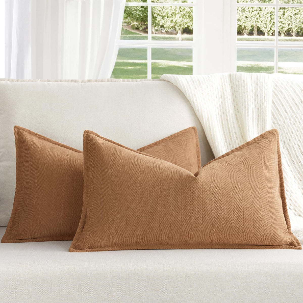 ZWJD Beige Pillow Covers 20x20 Set of 2 Chenille Throw Pillow Covers with Elegant Design Soft and Luxurious Decorative Throw Pillows for Couch, Bed, and Home Decor
