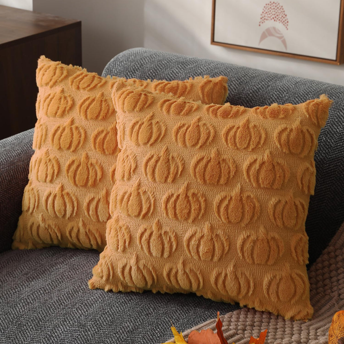 DFXSZ Fall Pillow Covers 18x18 2Pcs Rust Pumpkin Fall Decorations for Home
