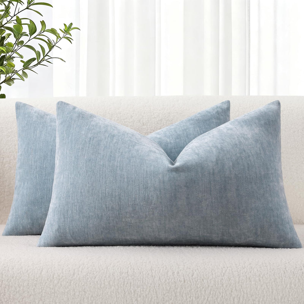 decorUhome Soft Chenille Moss Green Throw Pillow Covers 18X18 Set of 2