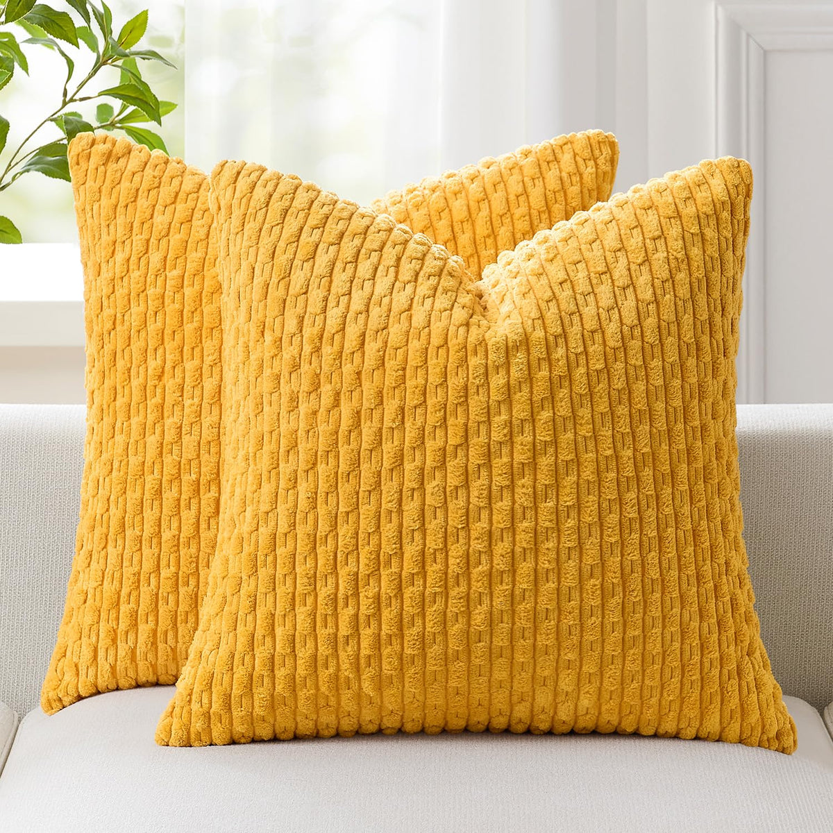 Kevin Textile Soft Corduroy 18x18 Inch Pillow Covers 2 Pack, Sage Green