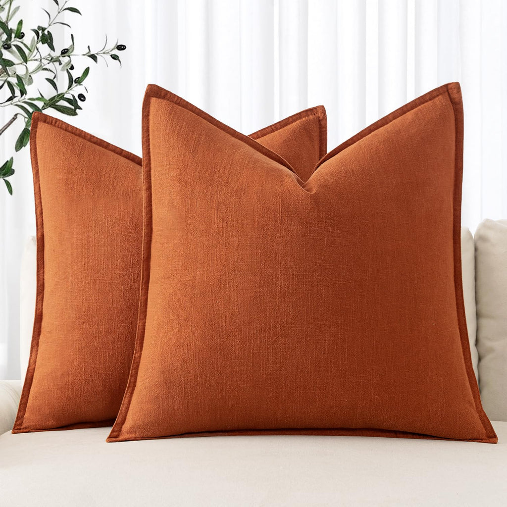 MIULEE Decorative Linen Euro Sham Pillow Covers 22x22 Inch Natural Beige