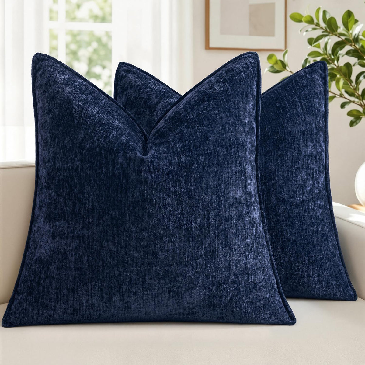 MIULEE Chenille Couch Pillow Covers for Living Room 18x18 Natural Beige