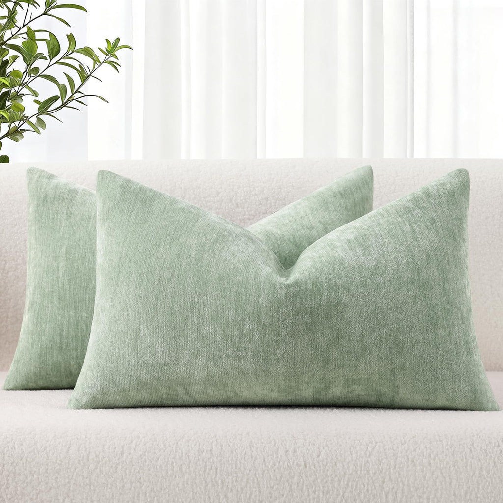 decorUhome Soft Chenille Moss Green Throw Pillow Covers 18X18 Set of 2