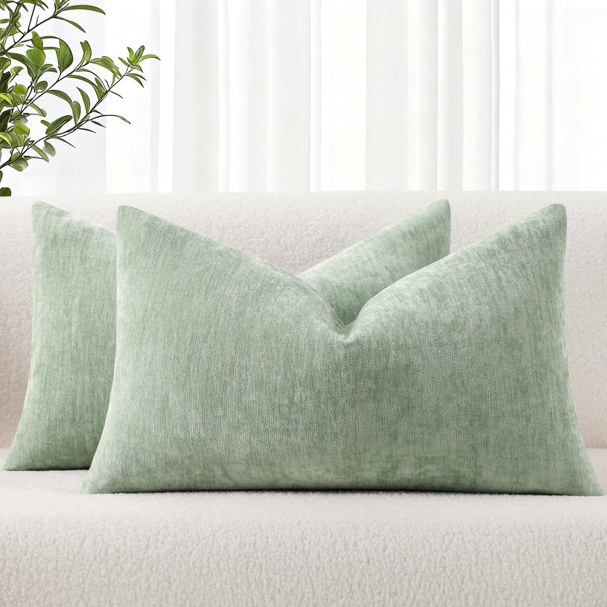 decorUhome Soft Chenille Moss Green Throw Pillow Covers 18X18 Set of 2