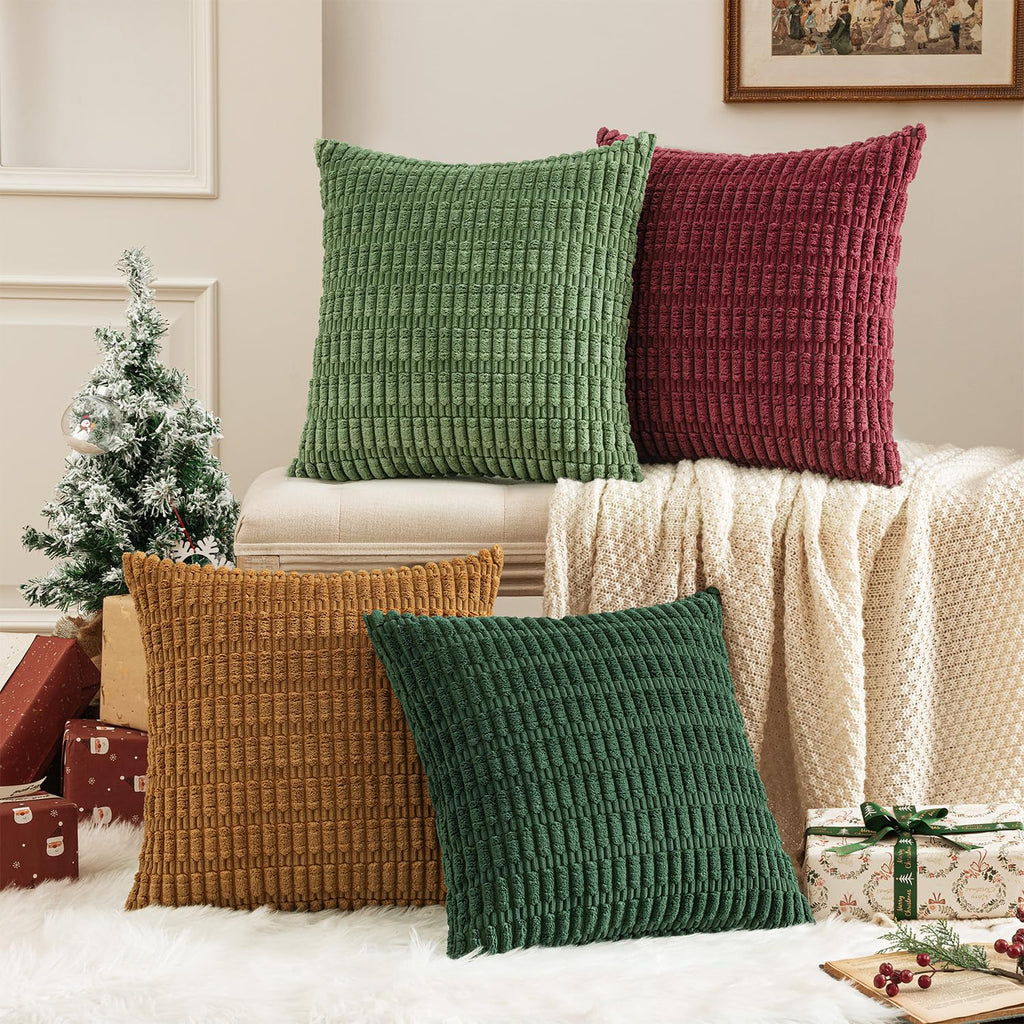 MIULEE Pack of 4 Corduroy Decorative Throw Pillow Covers 18x18 Inch Brown