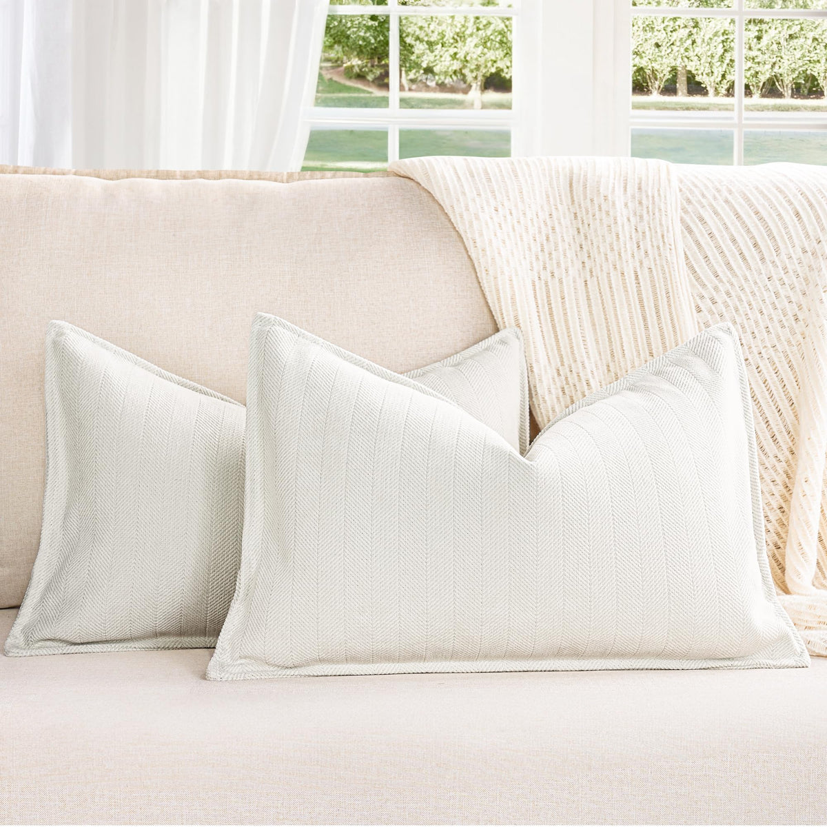 ZWJD Beige Pillow Covers 20x20 Set of 2 Chenille Throw Pillow Covers with Elegant Design Soft and Luxurious Decorative Throw Pillows for Couch, Bed, and Home Decor