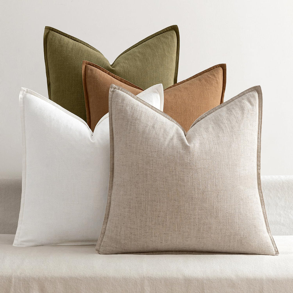 MIULEE Neutral Boho Linen Decorative Pillow Covers 18x18 Inch Pack of 4