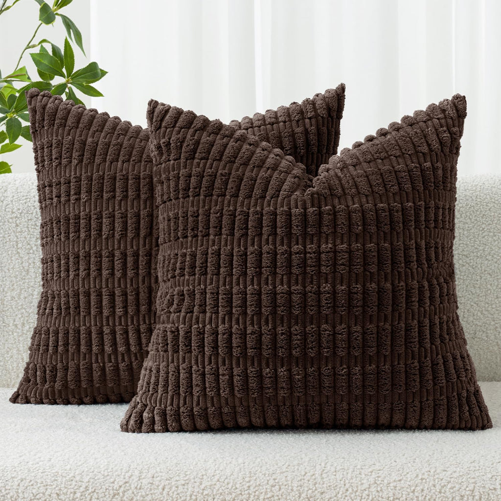MIULEE Fall Corduroy Decorative Throw Pillow Covers 18x18 Rust Pack of 2