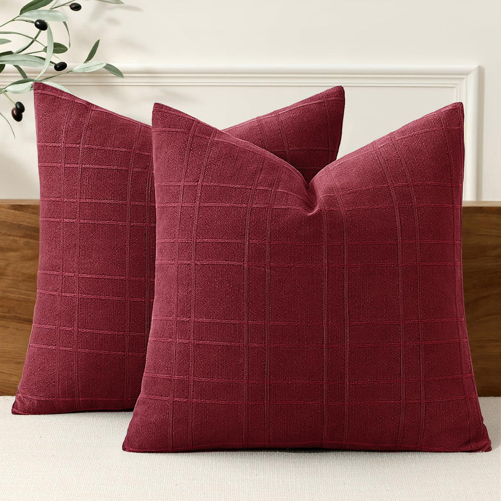 MIULEE Linen Plaid Pillow Covers Decorative 20x20 Natural Beige