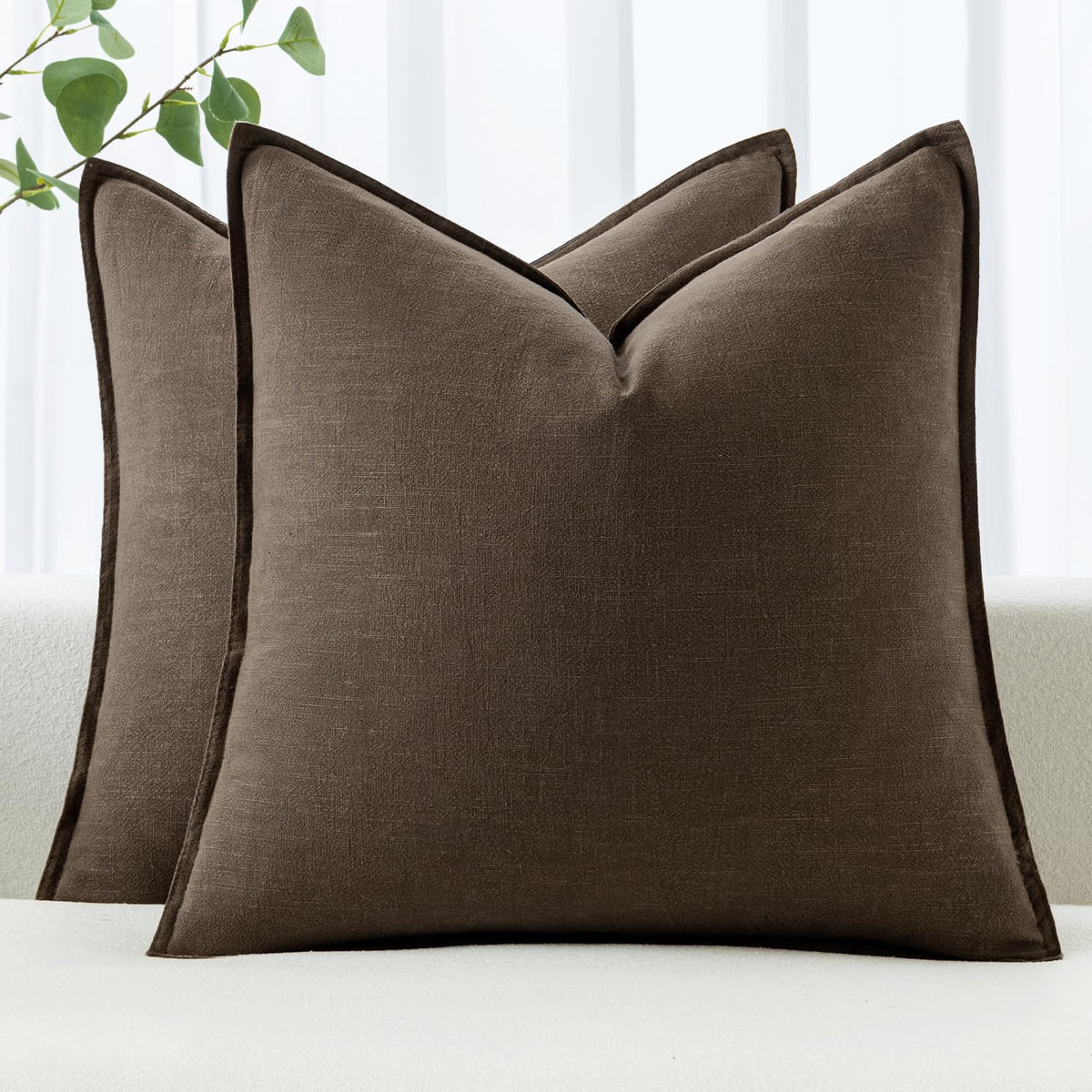 MIULEE Decorative Linen Euro Sham Pillow Covers 22x22 Inch Natural Beige