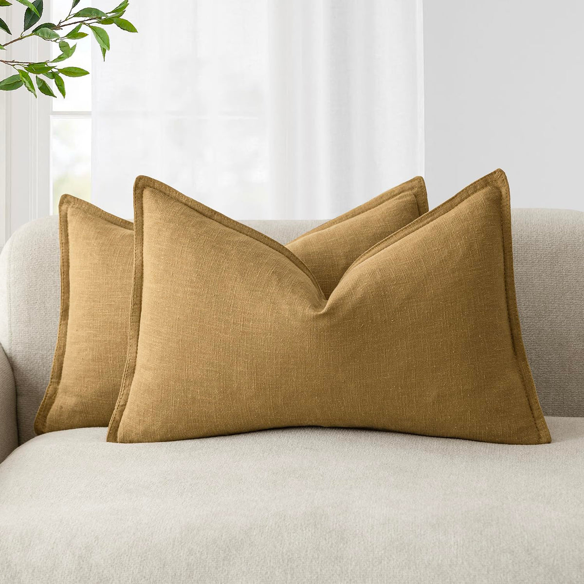 Foindtower Linen Solid Decorative Throw Pillow Covers 20x20 Natural Beige