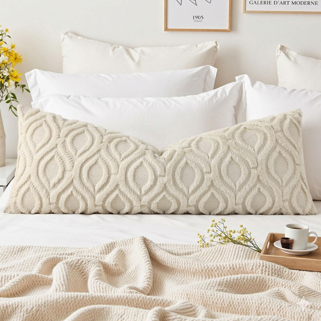 decorUhome Faux Fur Plush Soft Beige Throw Pillow Covers 18x18 Set of 2