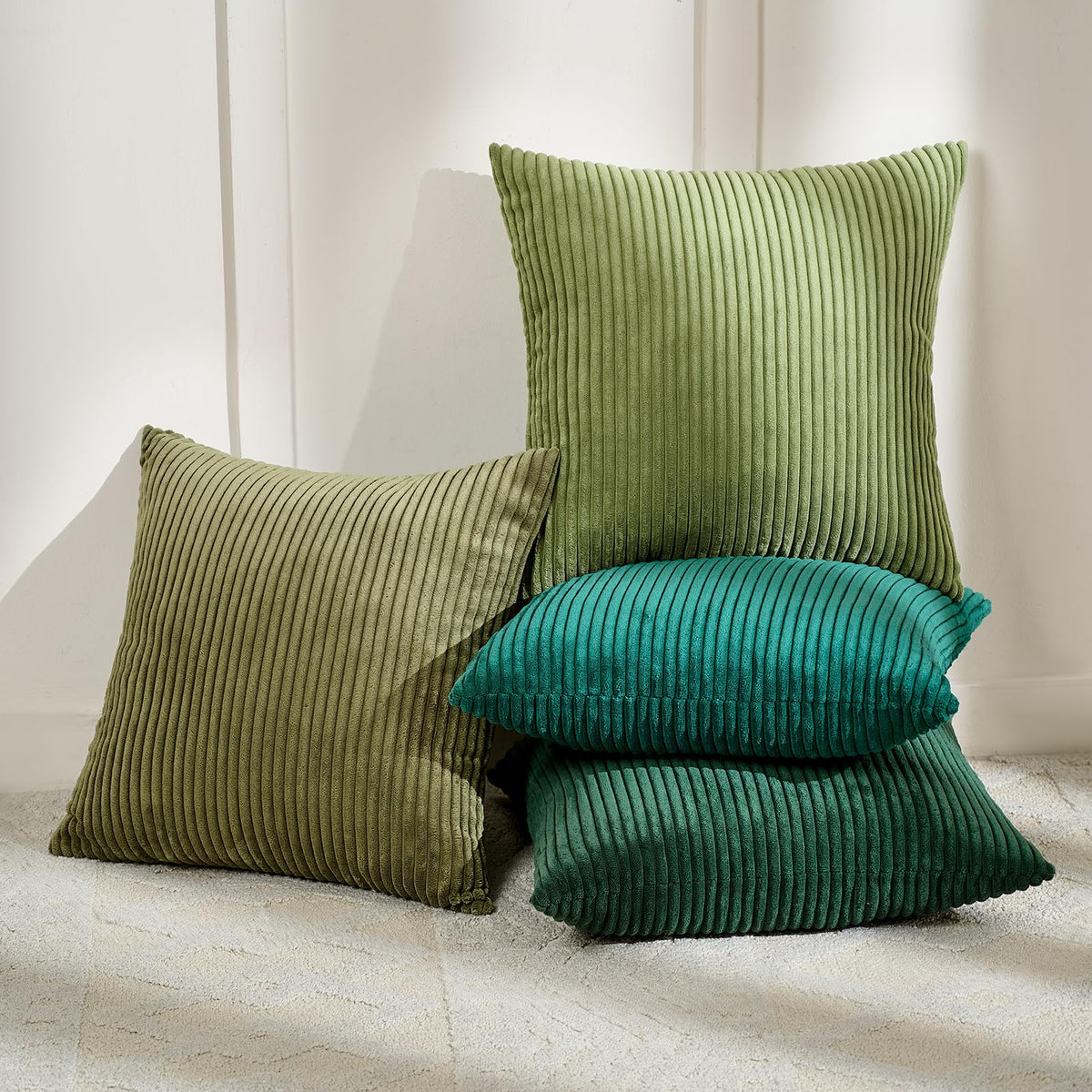 Volcanics Set of 4 Neutral Grey Corduroy Couch Throw Pillow Covers 18x18 in