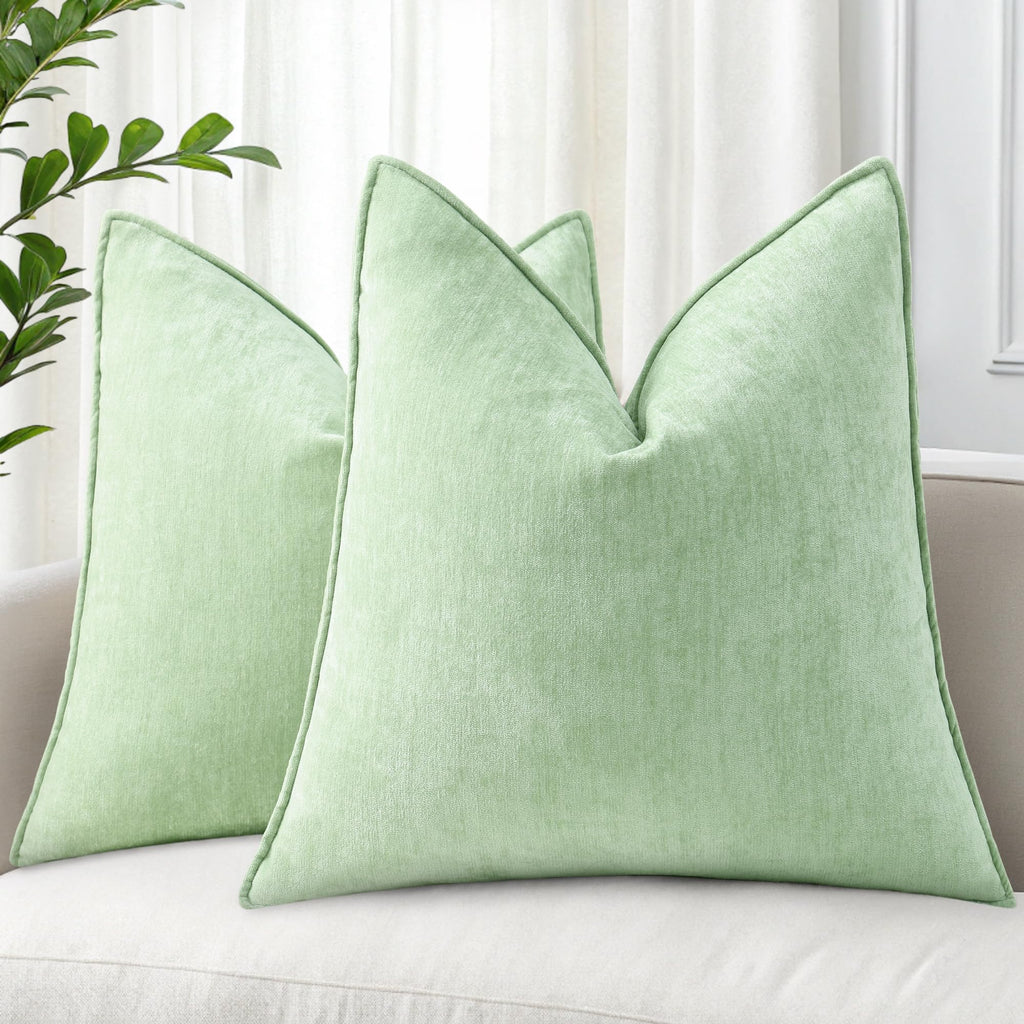 decorUhome Chenille Beige Velvet Throw Pillow Covers 18x18 Set of 2