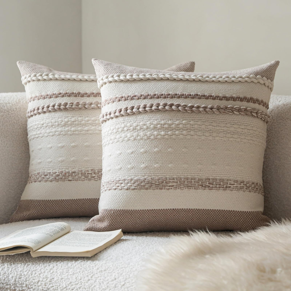 Cethom Boho Throw Pillow Covers 20x20 Inch Set of 2, Blue Textured Decorative Couch Pillow Cases for Farmhouse Home Decor, Accent Cushion Cover for Sofa, Bed, Living Room, Bedroom