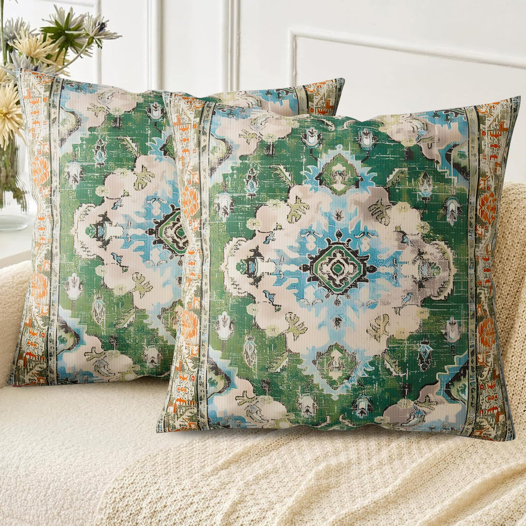 Boho Throw Pillow Covers 18x18 inch Set of 2,Soft Pillowcases Bohemia Carpet Printing Pattern Decorative Sofa Living Room Bed Square Pillow Case Cushion Cover-Cream Color