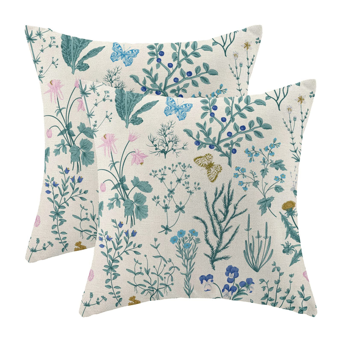 Spring Sage Green Wild Flower Pillow Covers 18x18 Set of 2