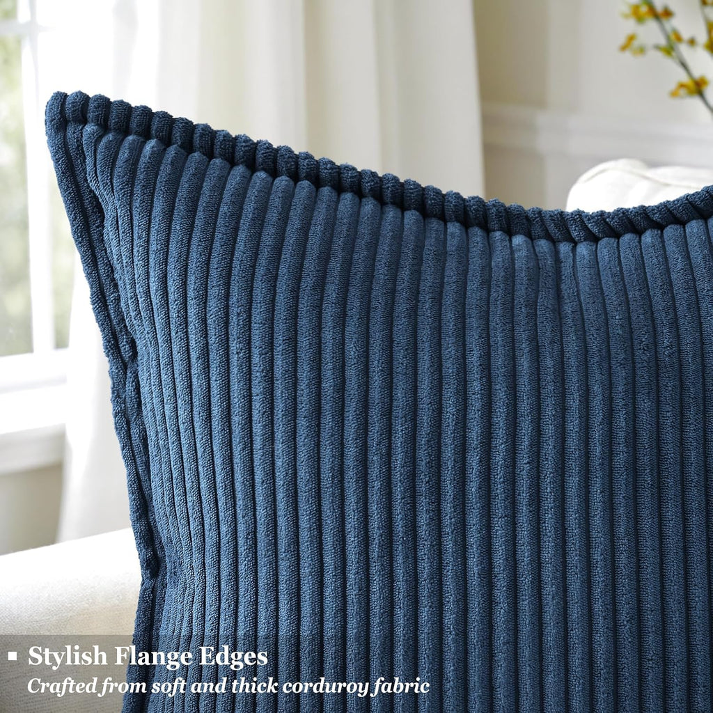 decorUhome Fall Corduroy Navy Blue Throw Pillow Covers 24x24 Set of 2