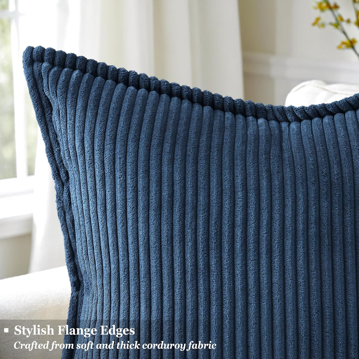 decorUhome Fall Corduroy Navy Blue Throw Pillow Covers 24x24 Set of 2
