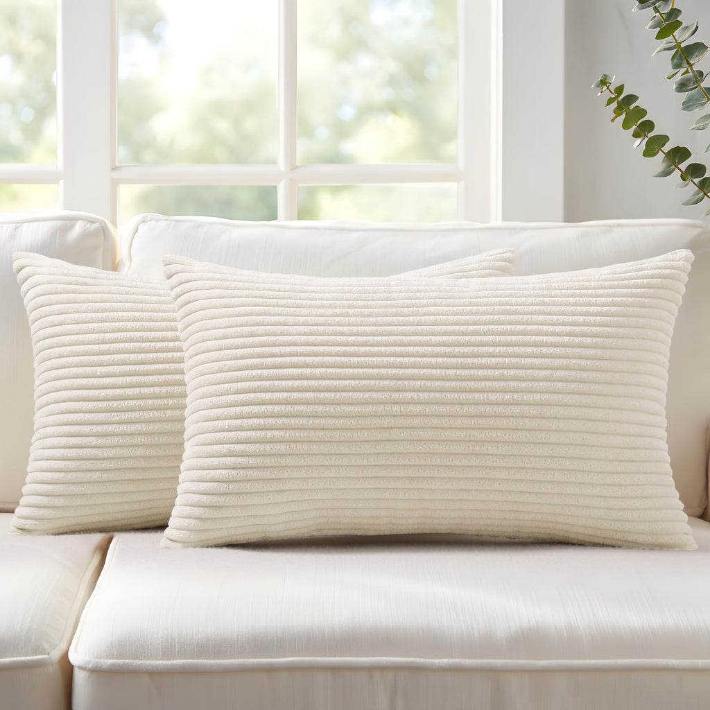 Mecatny Corduroy Fall Decorative Throw Pillow Covers 18x18 Set of 2 Khaki