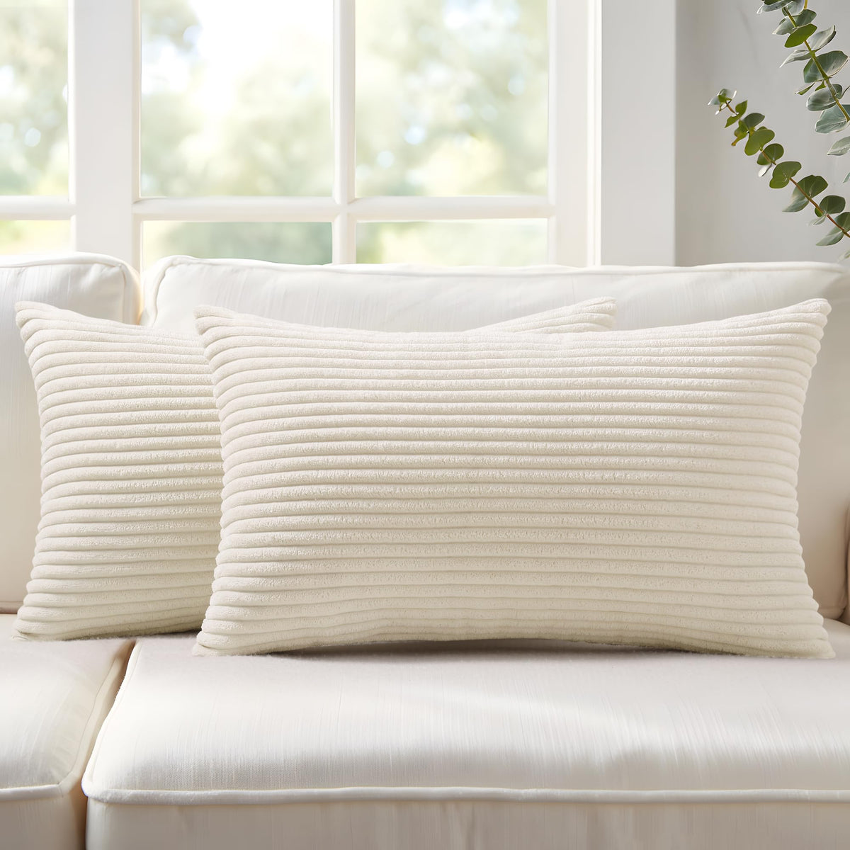 Mecatny Corduroy Fall Decorative Throw Pillow Covers 18x18 Set of 2 Khaki