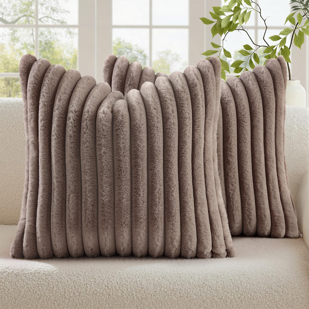 decorUhome Fall Faux Fur Throw Pillow Covers 18x18 Set of 2 Rust