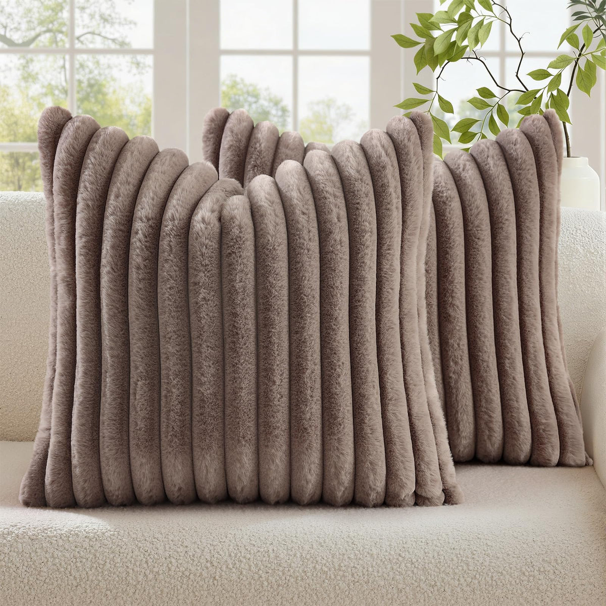 decorUhome Fall Faux Fur Throw Pillow Covers 18x18 Set of 2 Rust