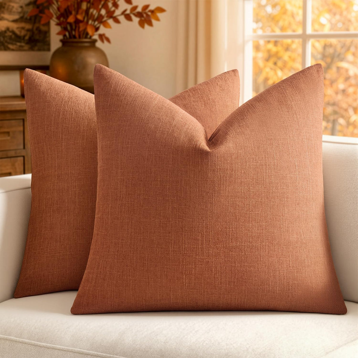 MIULEE Pack of 2 Linen Textured Pillow Covers, 18x18 Inch Light Blue
