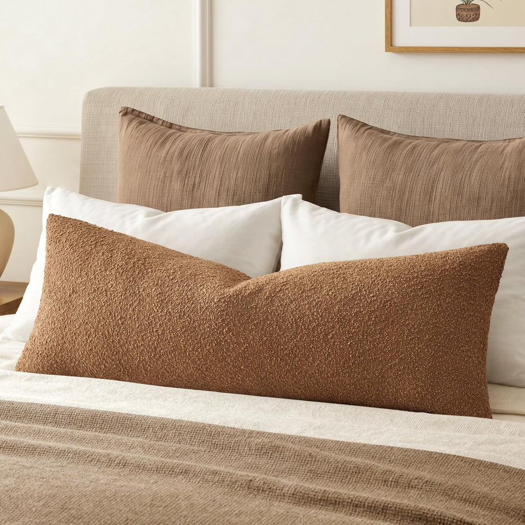MIULEE Textured Boucle Lumbar Pillow Cover for Bed 12x20 Olive Green
