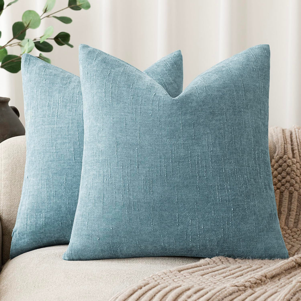 Foindtower Solid Textured Chenille Throw Pillow Covers 20x20 Inch,Taupe