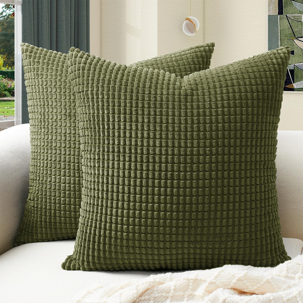 Softalker Corduroy Decorative Throw Pillow Covers 18x18, Set of 2, Beige
