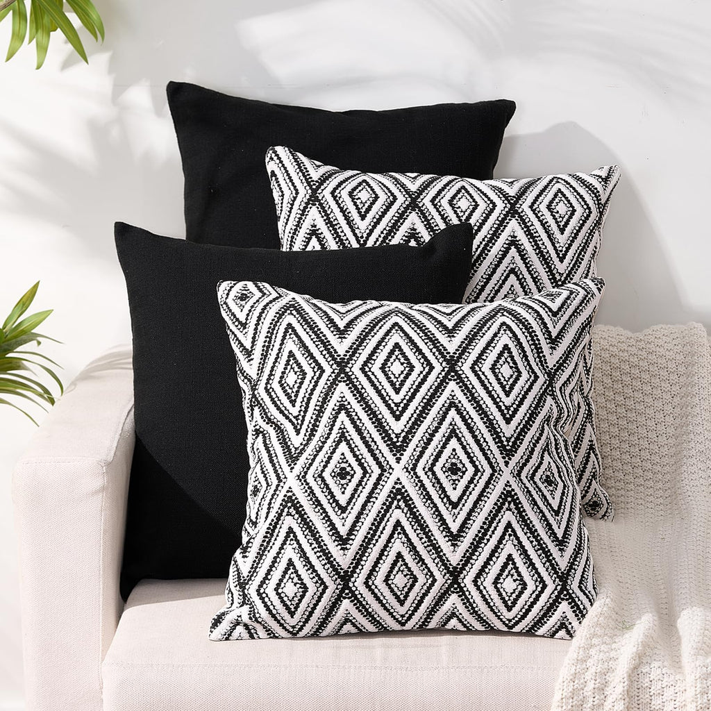 HPUK Throw Pillow Covers 18x18 Set of 4, Blue Patterned & Solid Covers