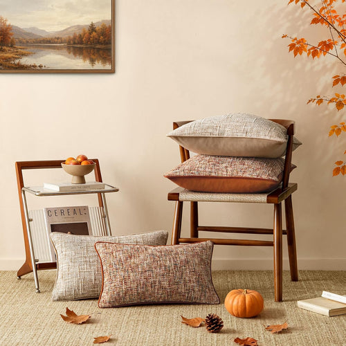 a moment Fall Rust Orange Reversible Pillow Covers 2 Pack - Farmhouse Chenille Throw Pillows, Neutral Textured Decorative Throw Pillow Covers with Border for Couch Sofa Bed (12x20 Inch, No Insert)