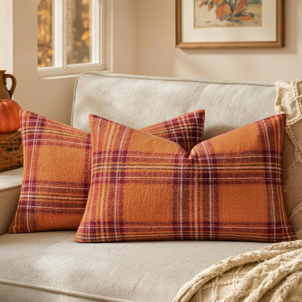 MIULEE Fall Plaid Decorative Pillow Covers Set of 2 20x20 Brown