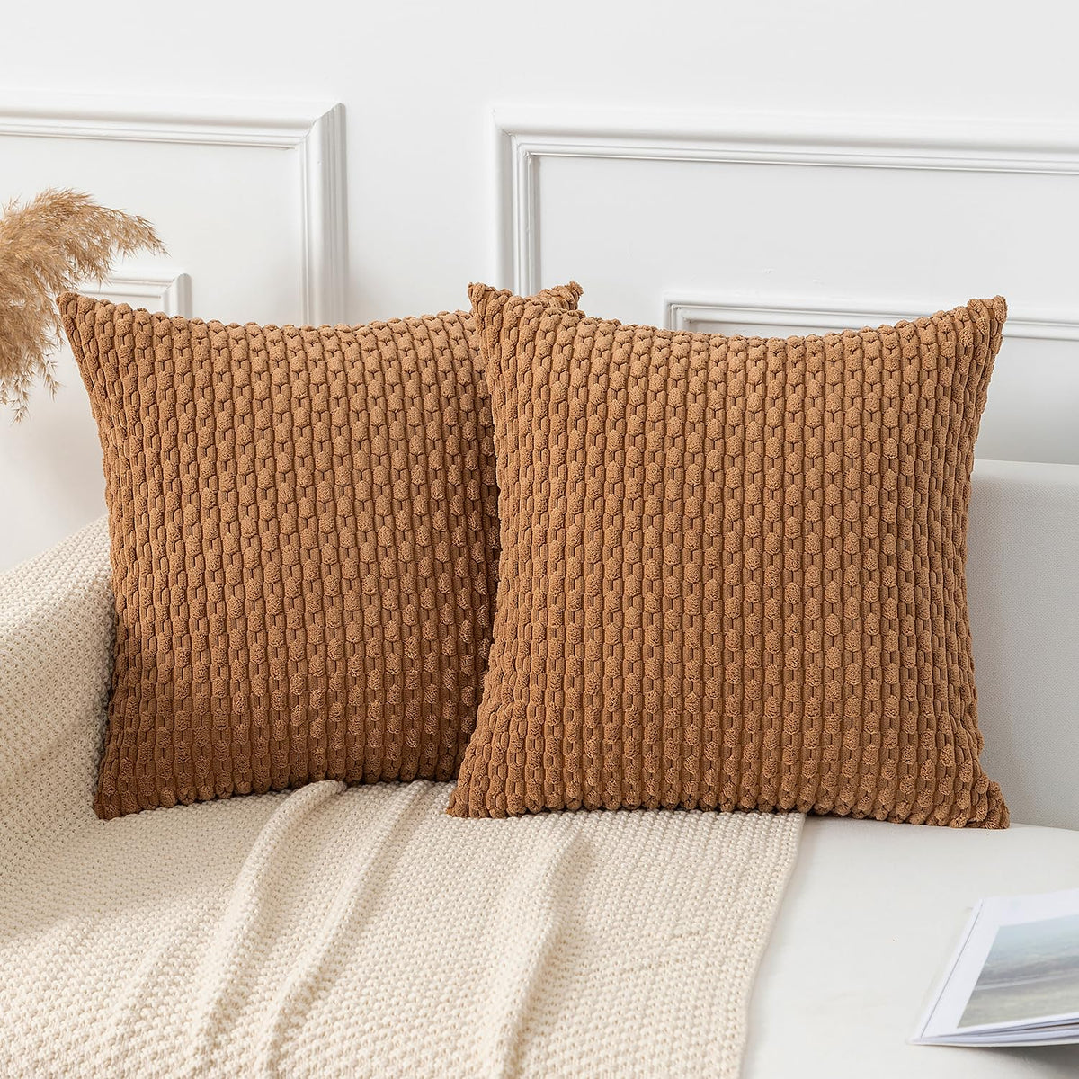 Kevin Textile Soft Corduroy 18x18 Inch Pillow Covers 2 Pack, Sage Green