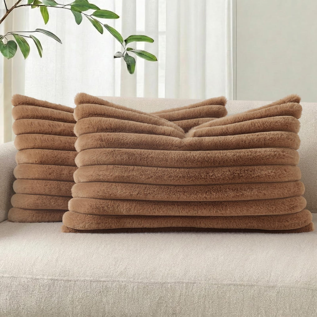 Pallene Faux Fur Decorative Throw Pillow Covers 18x18 Set of 2, Cream White