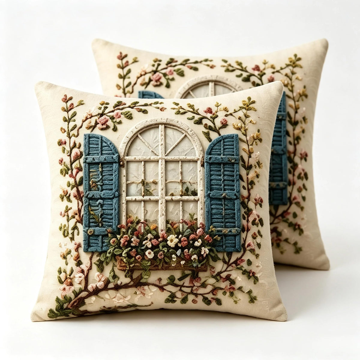 Decorative Throw Pillow Covers, Vintage Floral Pattern in Sage Green and Brown, 2 Pack Square Cushion Cases with Autumn Leaves Design，18x18 Pillows Linen Pillowcase