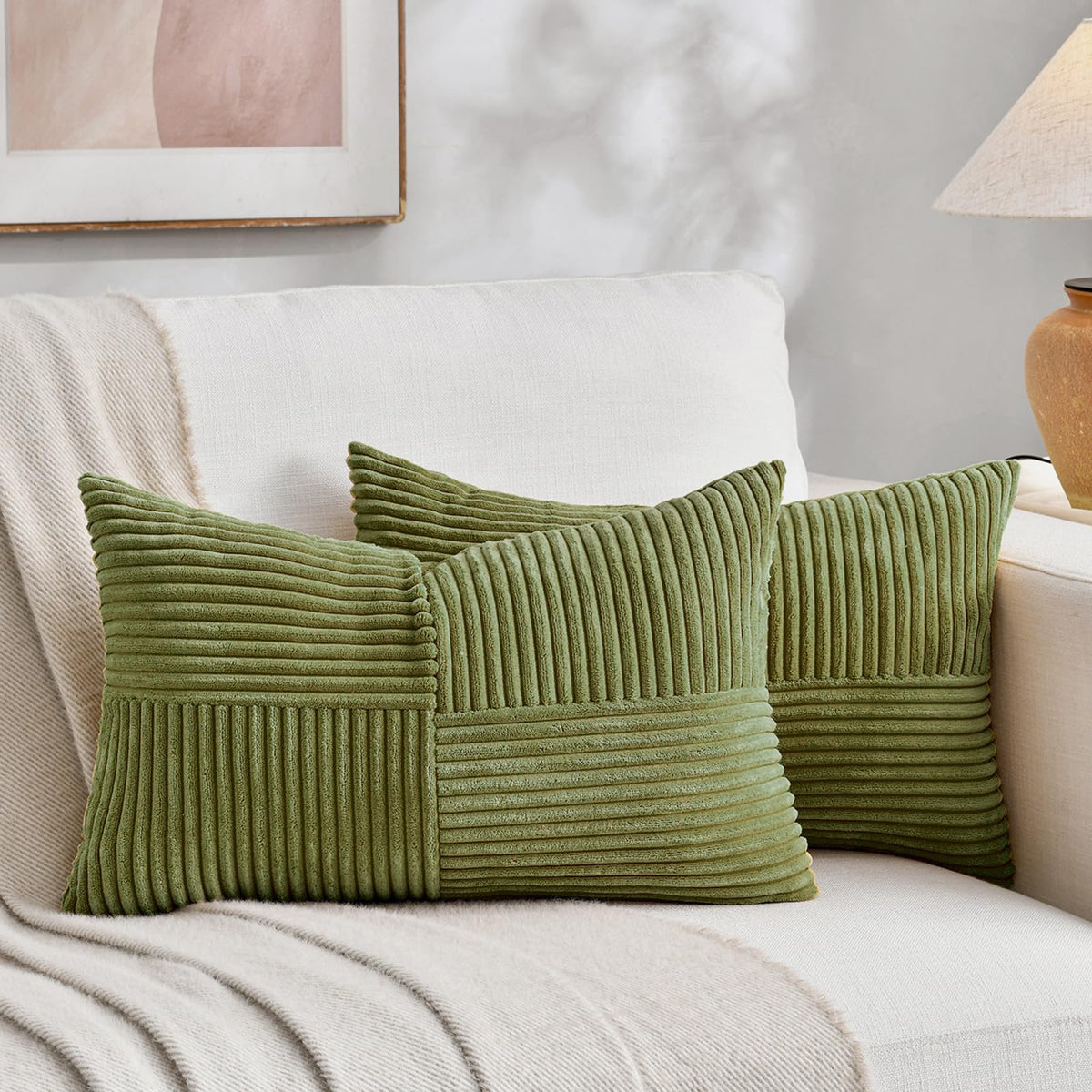 Fancy Homi 2 Packs Rust Boho Decorative Throw Pillow Covers 18x18 Inch for Couch Bed Sofa, Farmhouse Fall Home Decor, Soft Corss Corduroy Patchwork Textured Terracotta Accent Cushion Case 45x45 cm