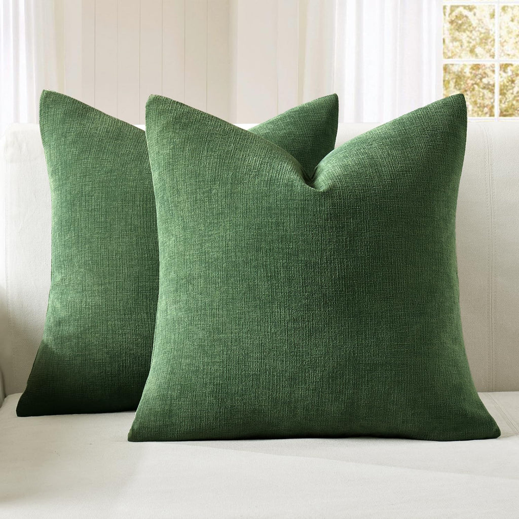 MIULEE Olive Green Chenille Couch Throw Pillow Covers, 18x18