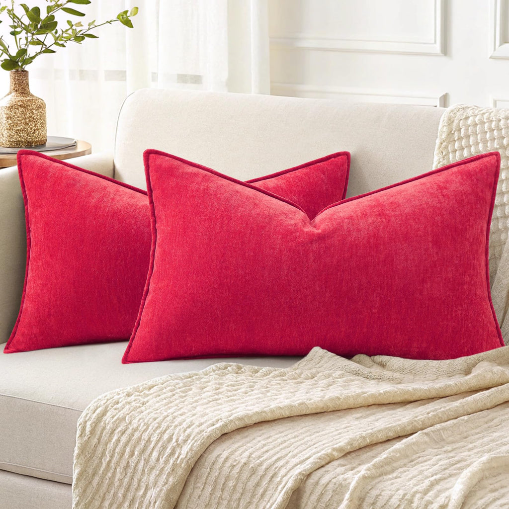 decorUhome Chenille Beige Velvet Throw Pillow Covers 18x18 Set of 2