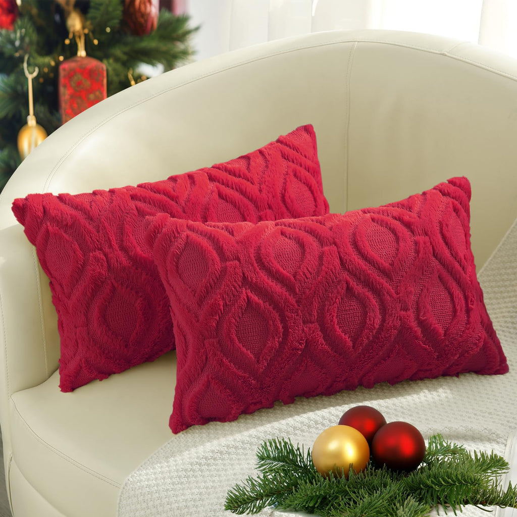 decorUhome Faux Fur Plush Soft Beige Throw Pillow Covers 18x18 Set of 2