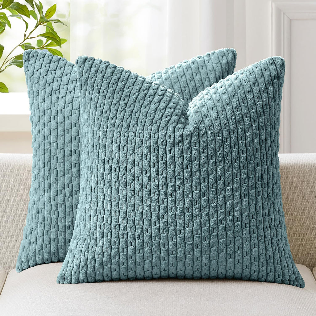 Kevin Textile Soft Corduroy 18x18 Inch Pillow Covers 2 Pack, Sage Green