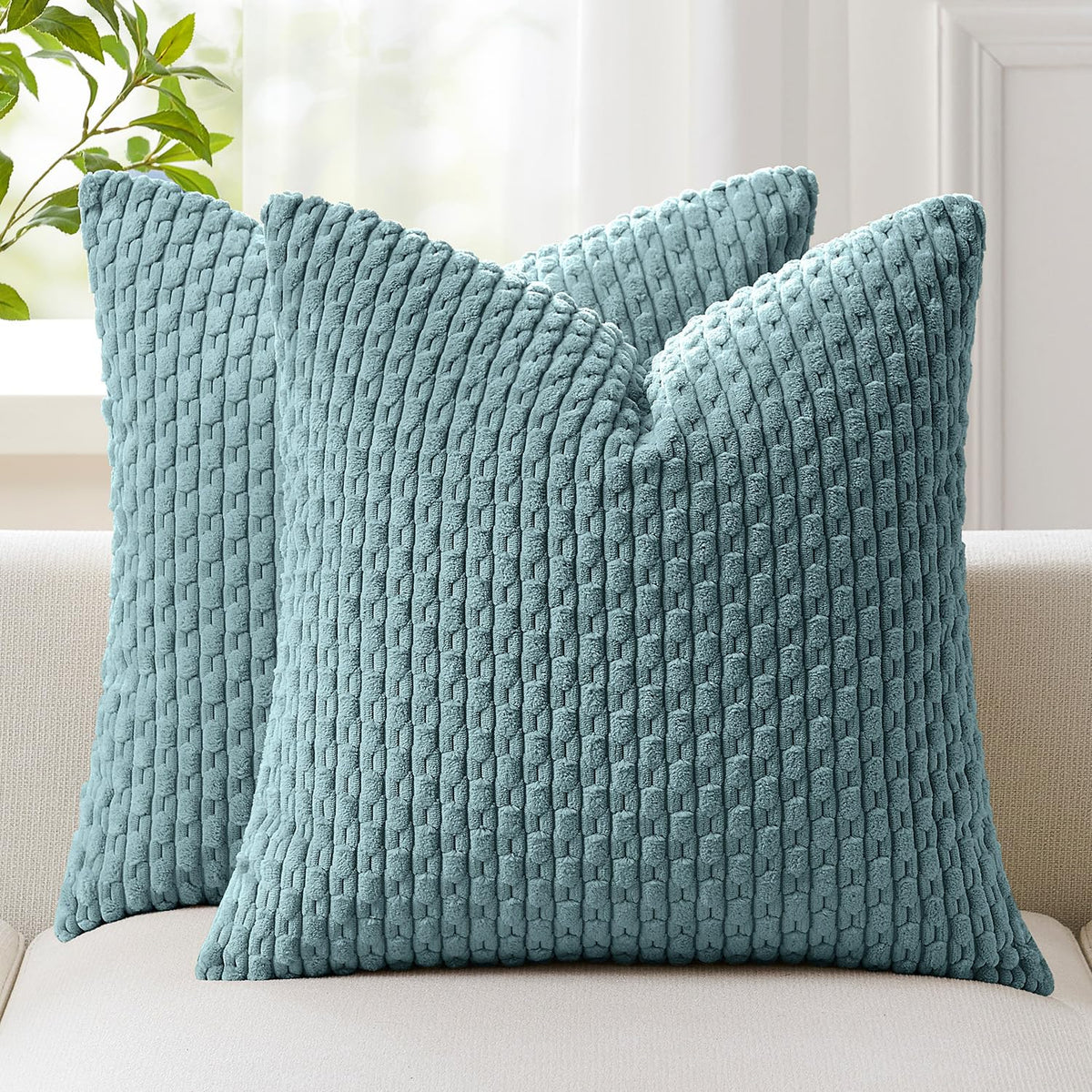 Kevin Textile Soft Corduroy 18x18 Inch Pillow Covers 2 Pack, Sage Green