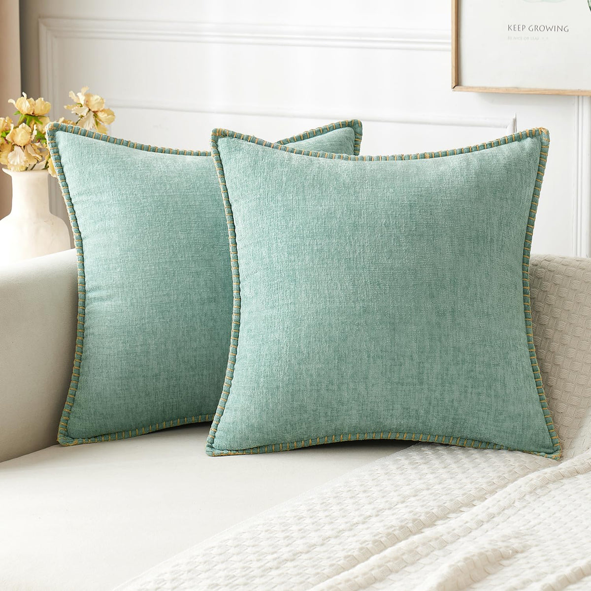 MIULEE Decorative Couch Throw Pillow Covers 18x18 Inch Sage Green 2 Pack