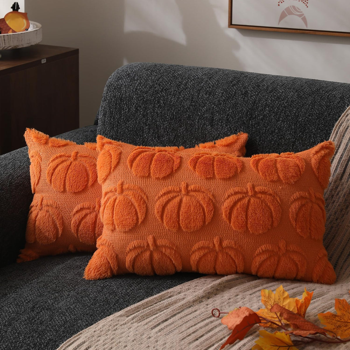 DFXSZ Fall Pillow Covers 18x18 2Pcs Rust Pumpkin Fall Decorations for Home