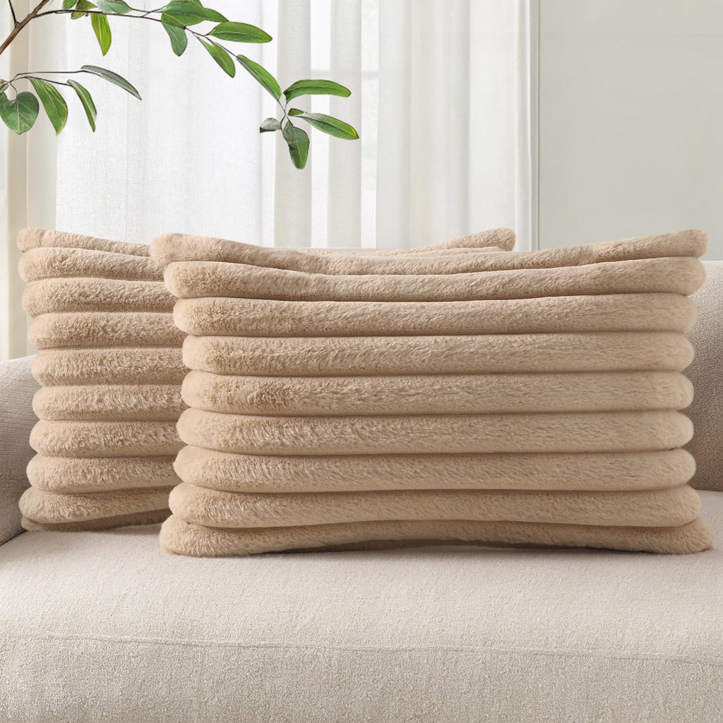Pallene Faux Fur Decorative Throw Pillow Covers 18x18 Set of 2, Cream White