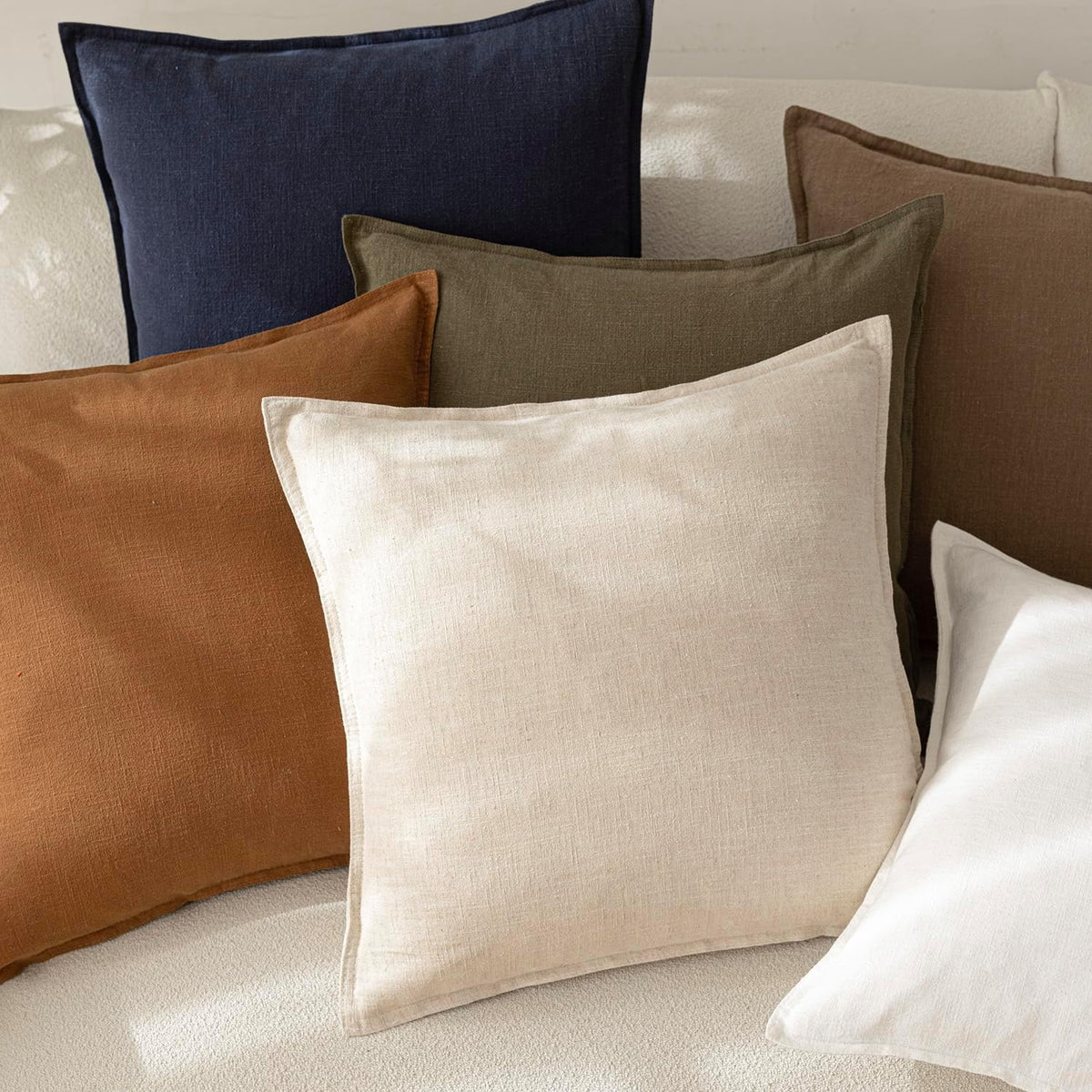 Foindtower Linen Solid Decorative Throw Pillow Covers 20x20 Natural Beige